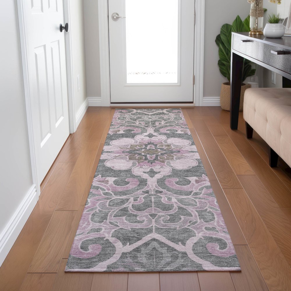Machine Washable Indoor/Outdoor Chantille Pink 2'3" x 7'6" Runner Rug. Picture 5