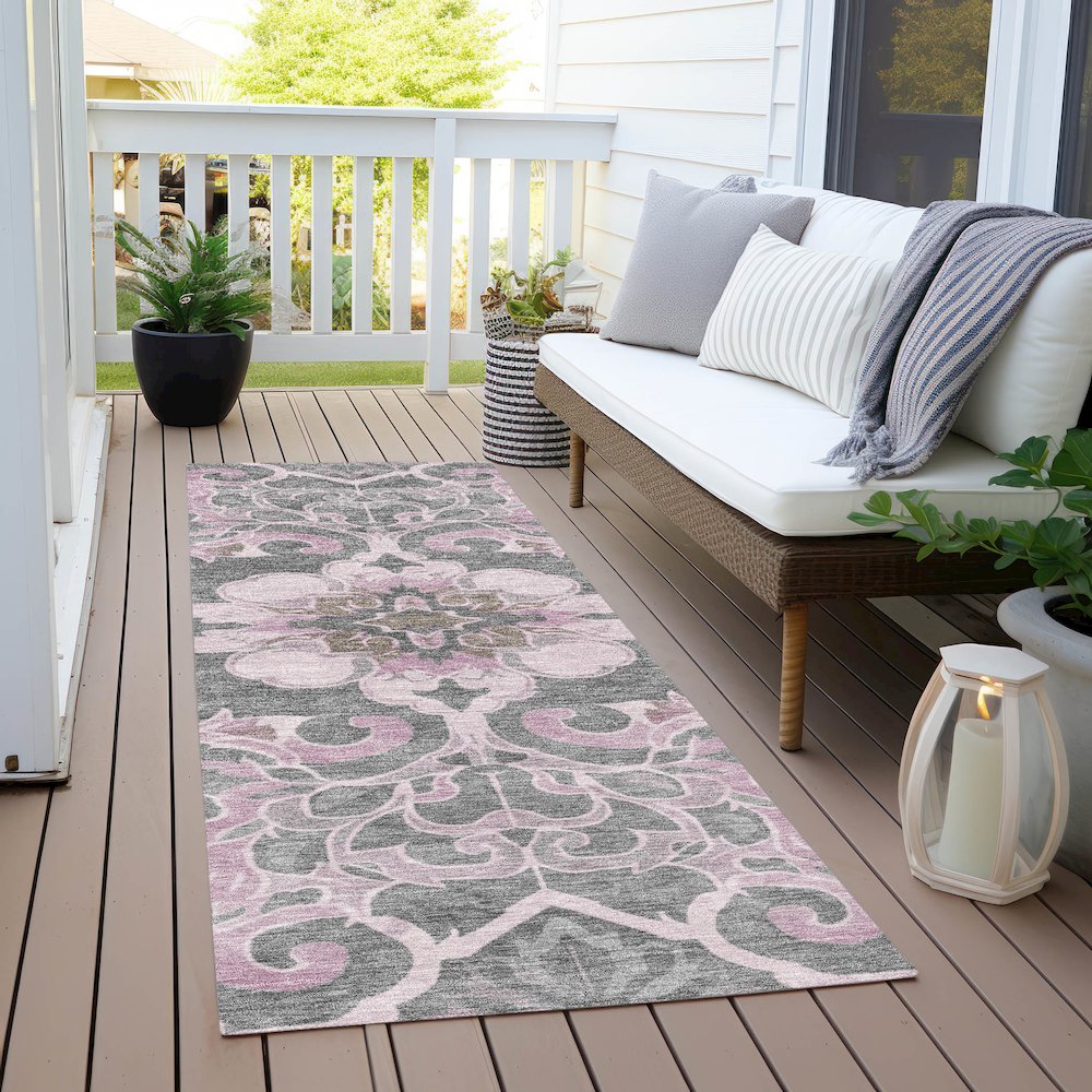 Machine Washable Indoor/Outdoor Chantille Pink 2'3" x 7'6" Runner Rug. Picture 6
