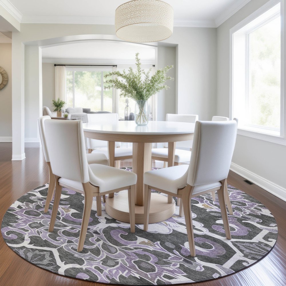 Machine Washable Indoor/Outdoor Chantille Purple 8' x 8' Round Rug. Picture 5