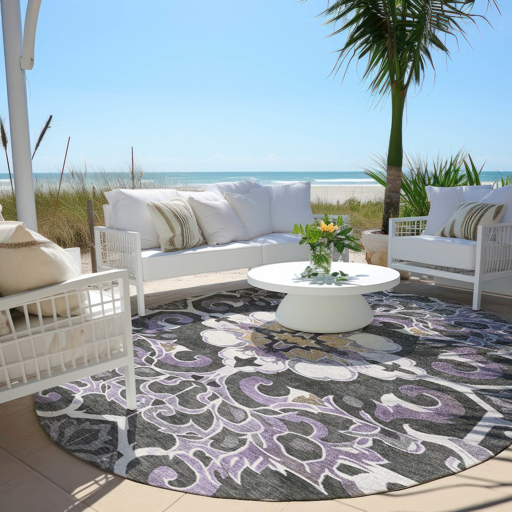 Machine Washable Indoor/Outdoor Chantille Purple 8' x 8' Round Rug. Picture 6