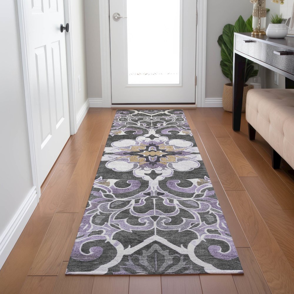 Machine Washable Indoor/Outdoor Chantille Purple 2'3" x 7'6" Runner Rug. Picture 5