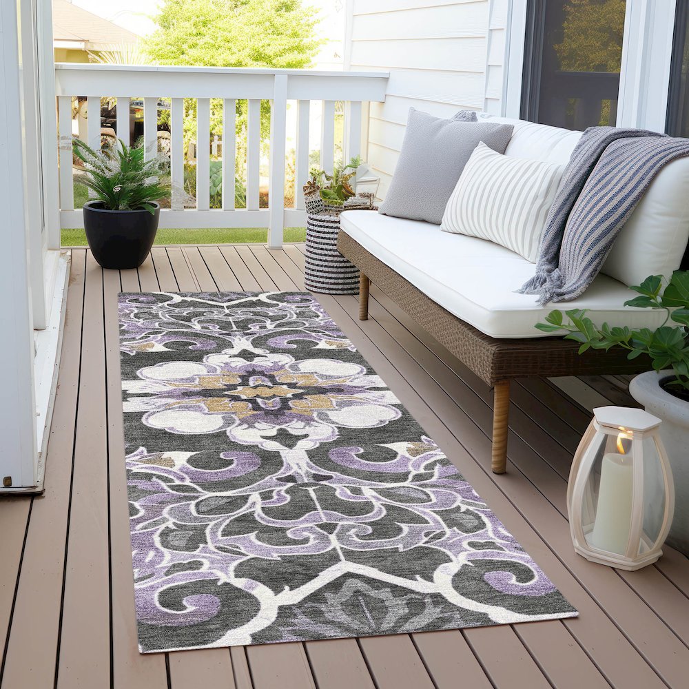 Machine Washable Indoor/Outdoor Chantille Purple 2'3" x 7'6" Runner Rug. Picture 6