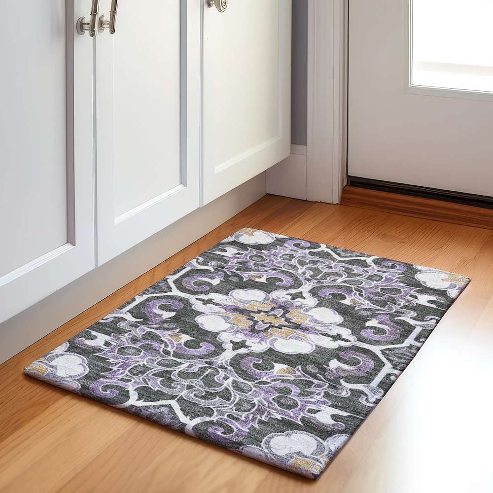 Machine Washable Indoor/Outdoor Chantille Purple 1'8" x 2'6" Rug. Picture 5