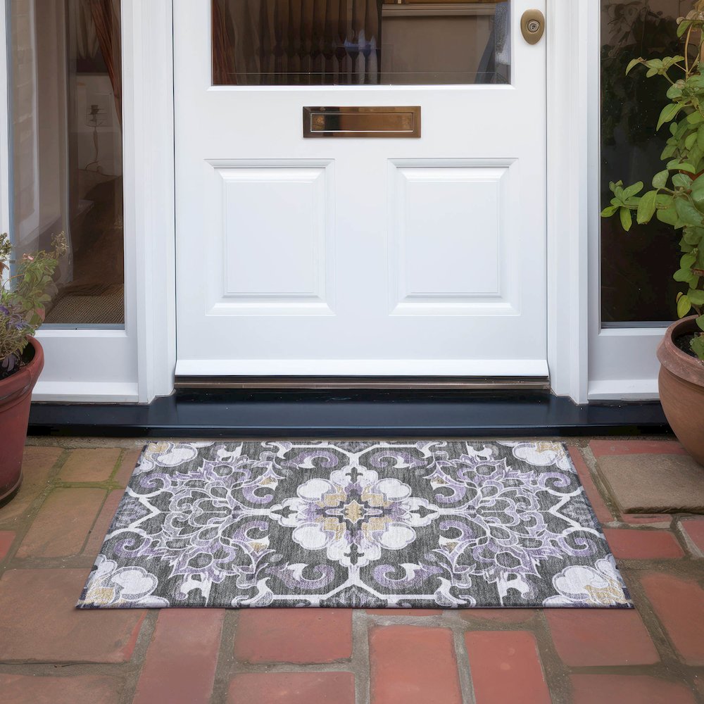 Machine Washable Indoor/Outdoor Chantille Purple 1'8" x 2'6" Rug. Picture 6