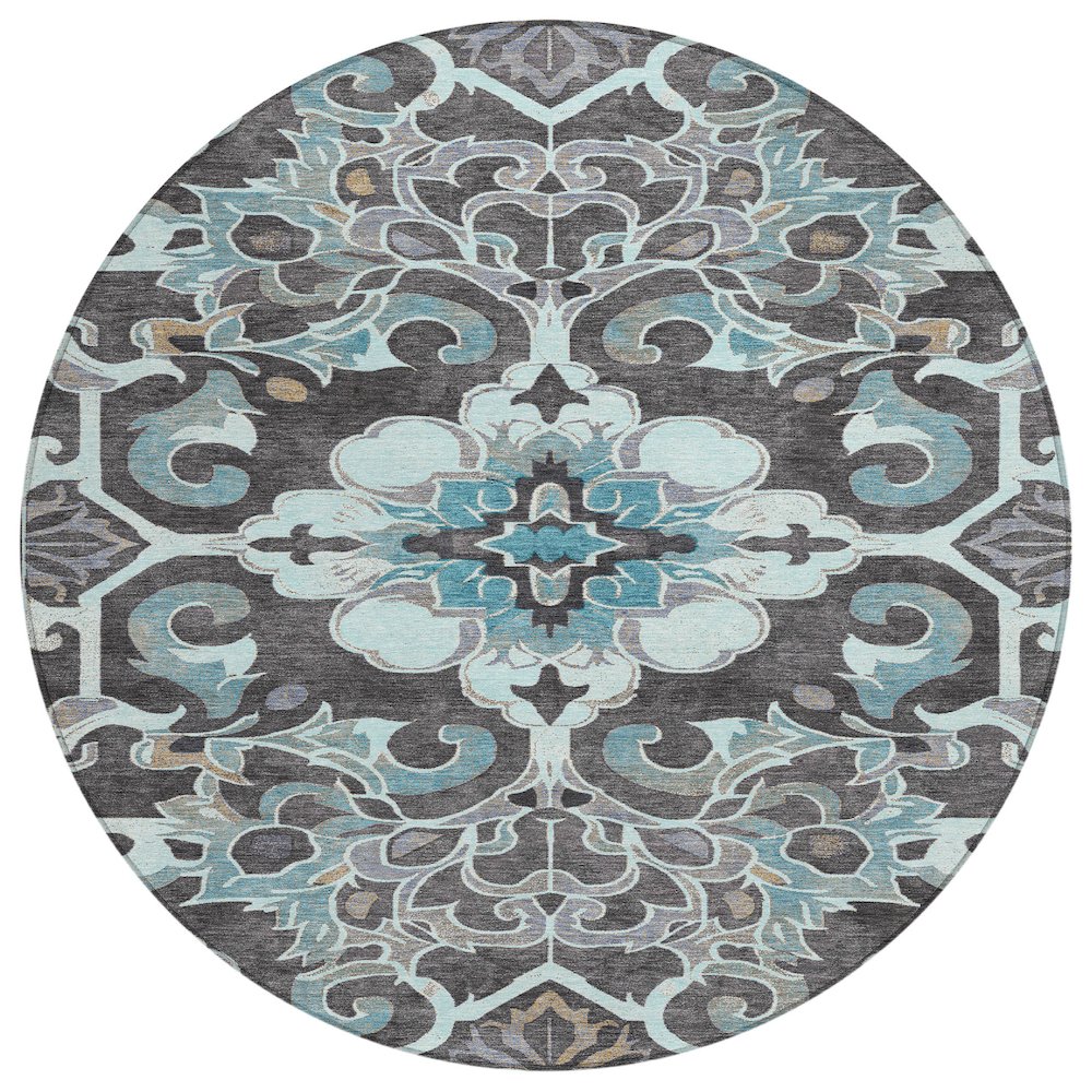 Machine Washable Indoor/Outdoor Chantille Teal 8' x 8' Round Rug. Picture 1