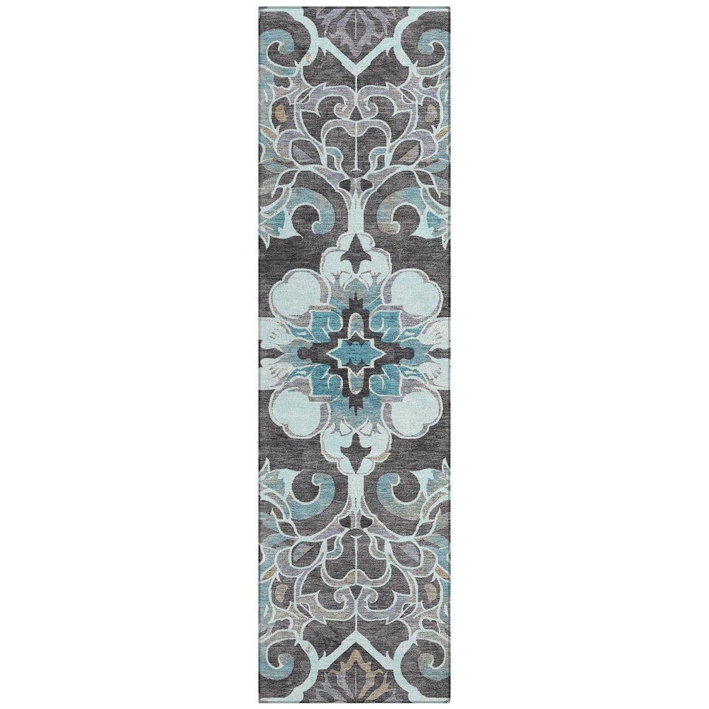 Machine Washable Indoor/Outdoor Chantille Teal 2'3" x 7'6" Runner Rug. Picture 1