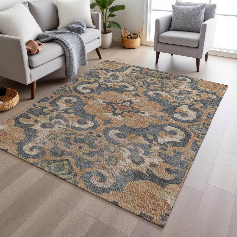 Machine Washable Indoor/Outdoor Chantille Terracotta 2'6" x 3'10" Rug. Picture 5