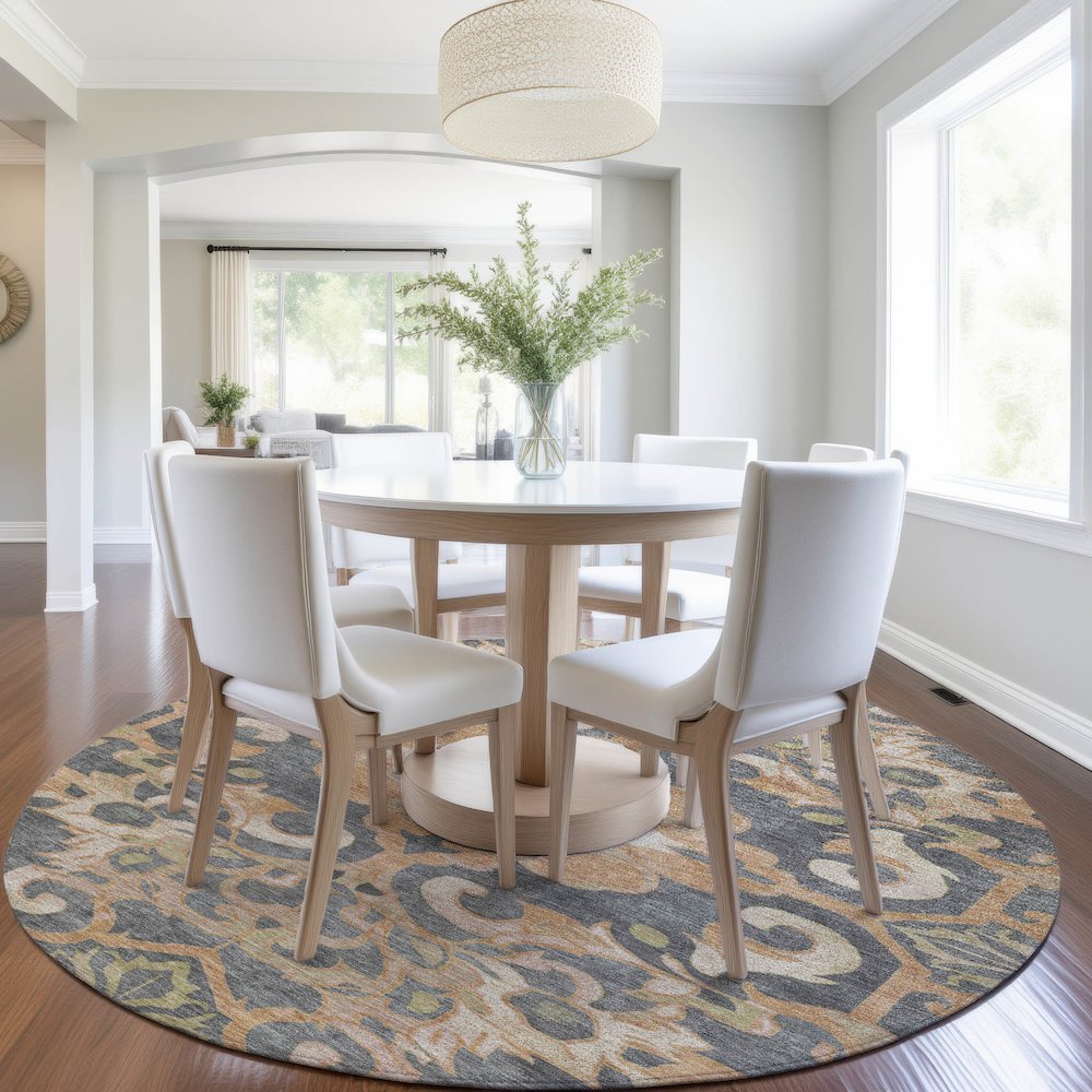 Machine Washable Indoor/Outdoor Chantille Terracotta 8' x 8' Round Rug. Picture 5
