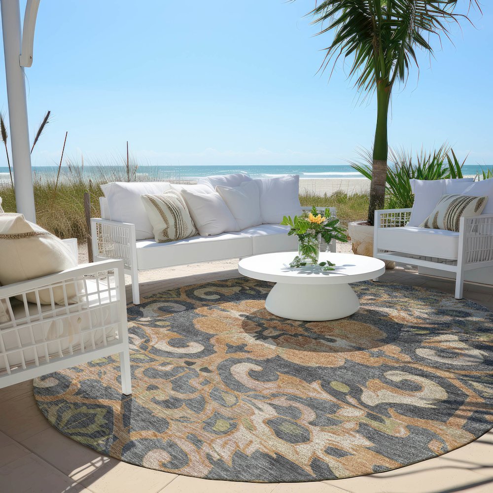 Machine Washable Indoor/Outdoor Chantille Terracotta 8' x 8' Round Rug. Picture 6