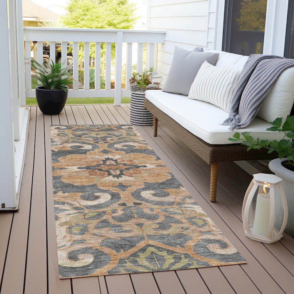 Machine Washable Indoor/Outdoor Chantille Terracotta 2'3" x 7'6" Runner Rug. Picture 6