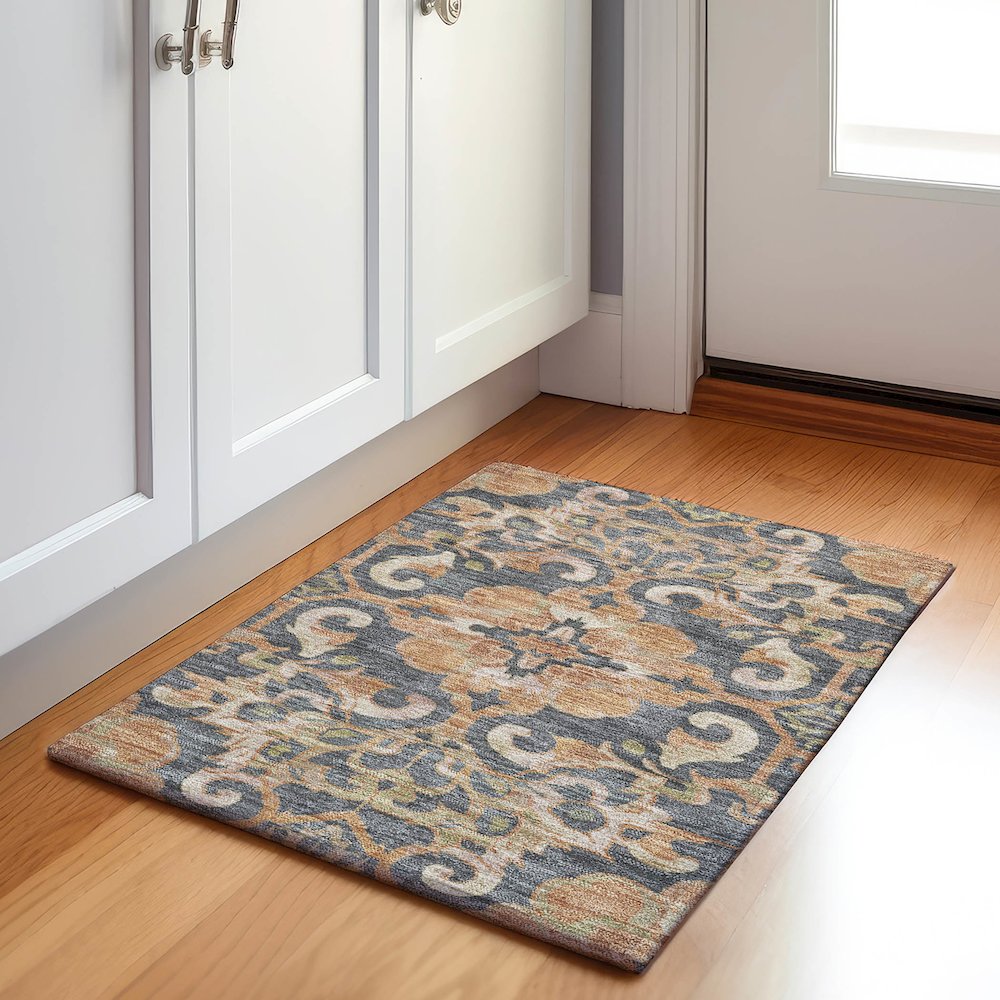 Machine Washable Indoor/Outdoor Chantille Terracotta 1'8" x 2'6" Rug. Picture 5