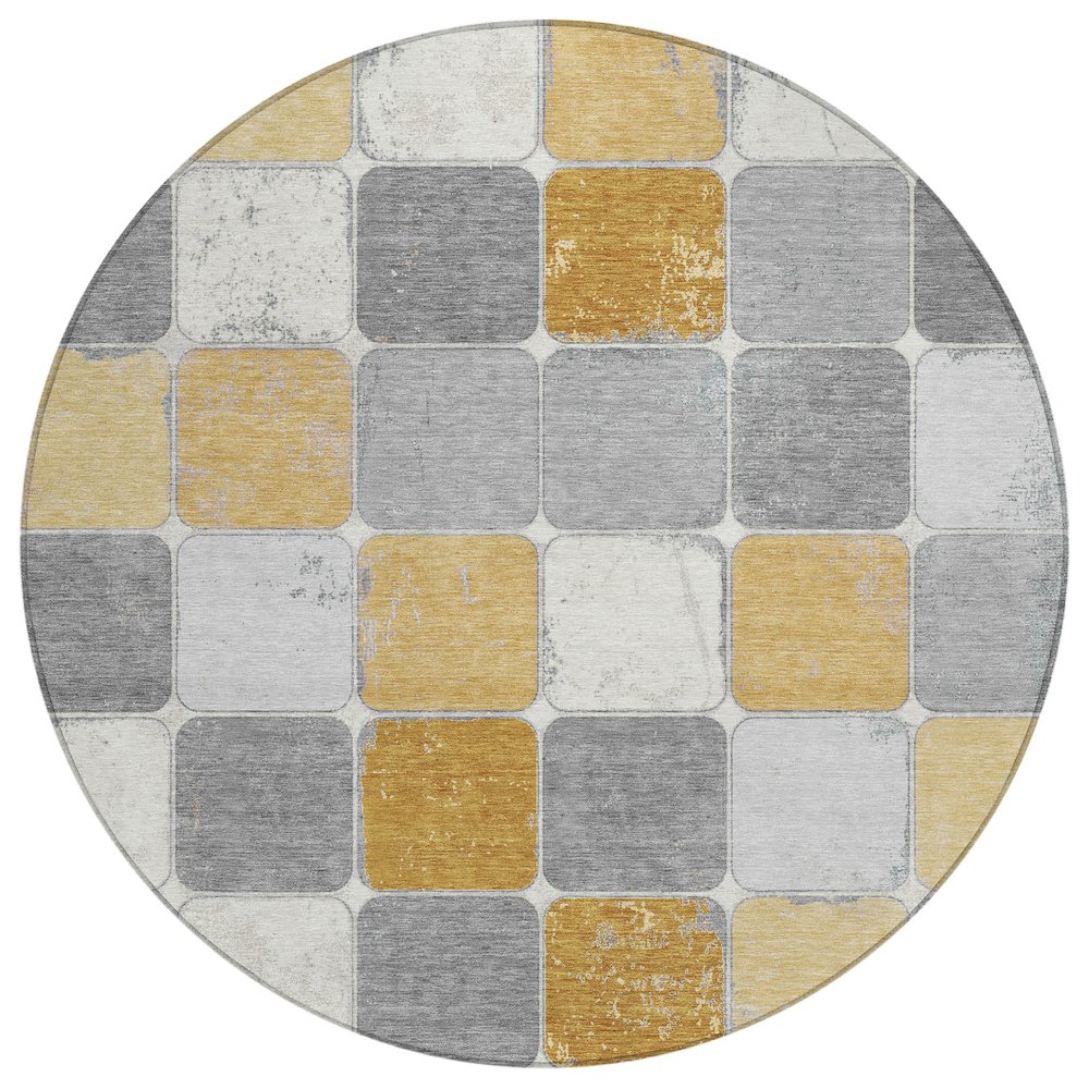Machine Washable Indoor/Outdoor Chantille Gold 8' x 8' Round Rug. Picture 1