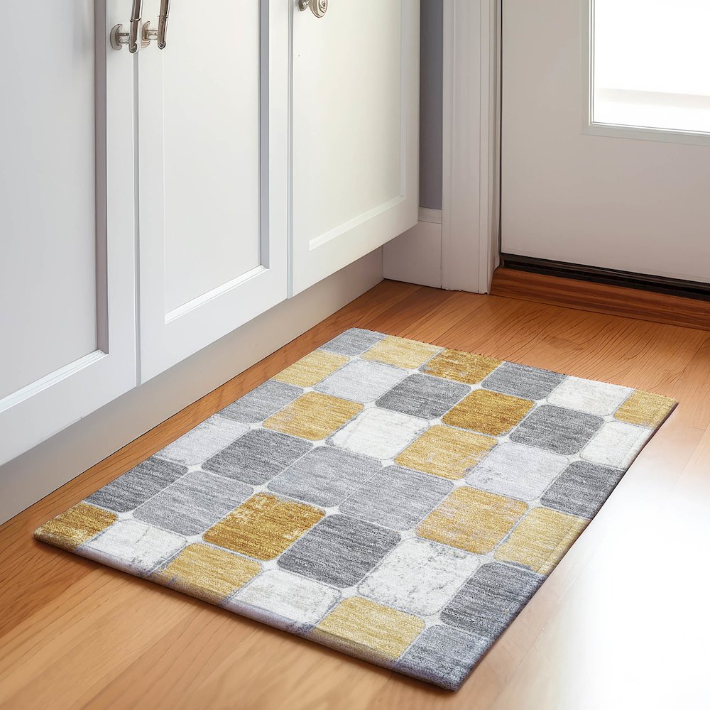 Machine Washable Indoor/Outdoor Chantille Gold 1'8" x 2'6" Rug. Picture 5