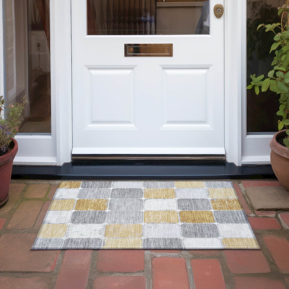 Machine Washable Indoor/Outdoor Chantille Gold 1'8" x 2'6" Rug. Picture 6