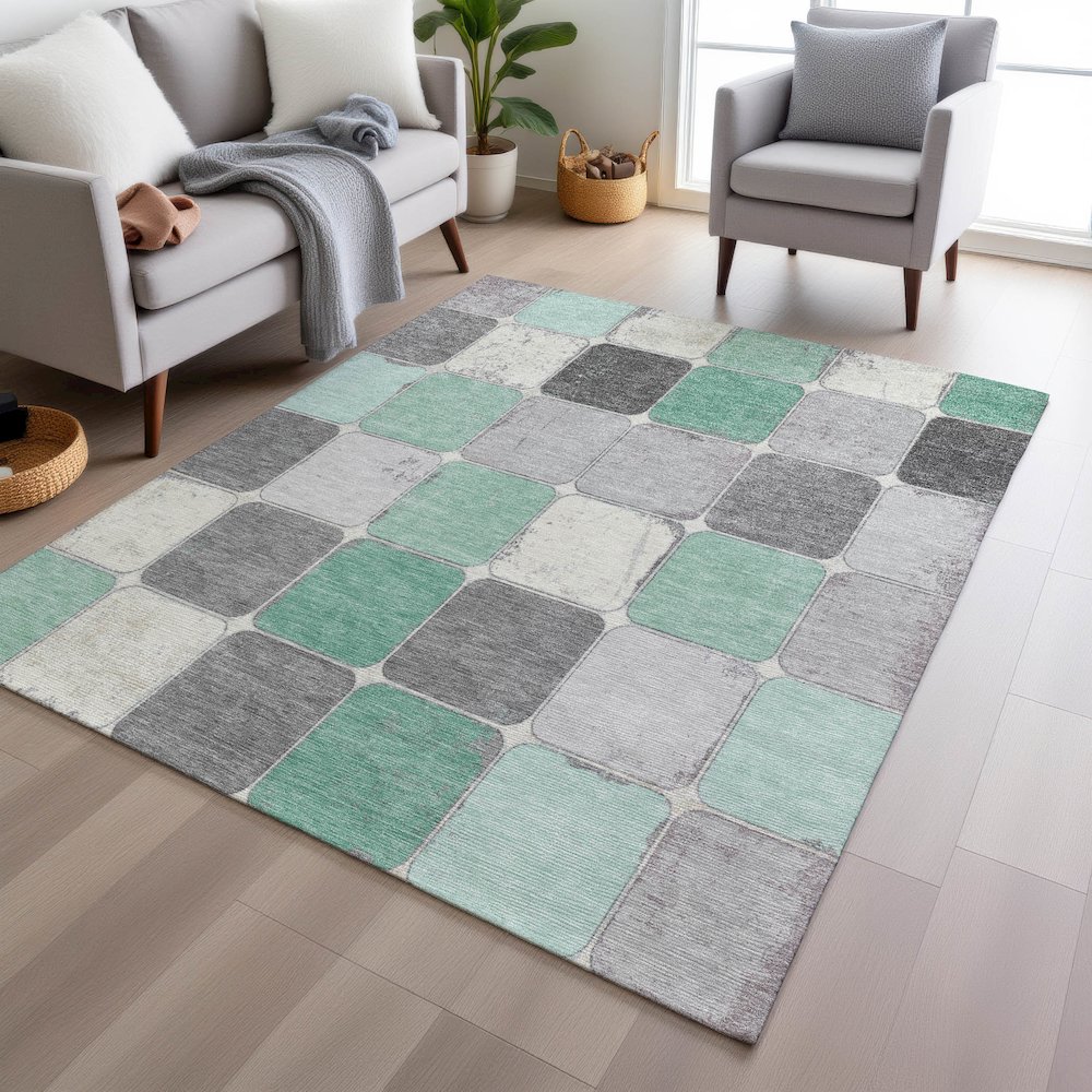 Machine Washable Indoor/Outdoor Chantille Mint 2'6" x 3'10" Rug. Picture 5