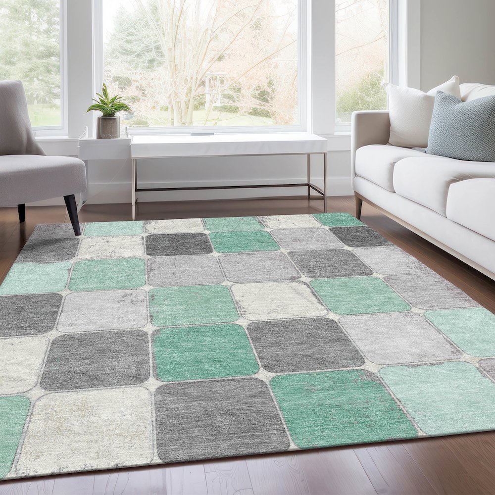 Machine Washable Indoor/Outdoor Chantille Mint 2'6" x 3'10" Rug. Picture 6