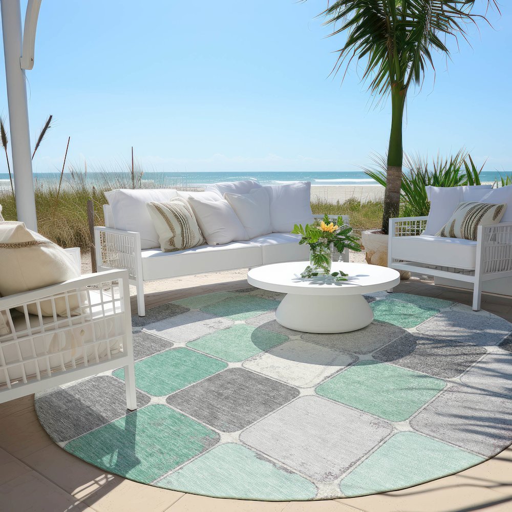 Machine Washable Indoor/Outdoor Chantille Mint 8' x 8' Round Rug. Picture 6