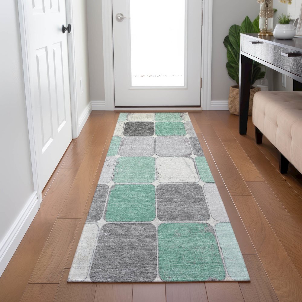 Machine Washable Indoor/Outdoor Chantille Mint 2'3" x 7'6" Runner Rug. Picture 5