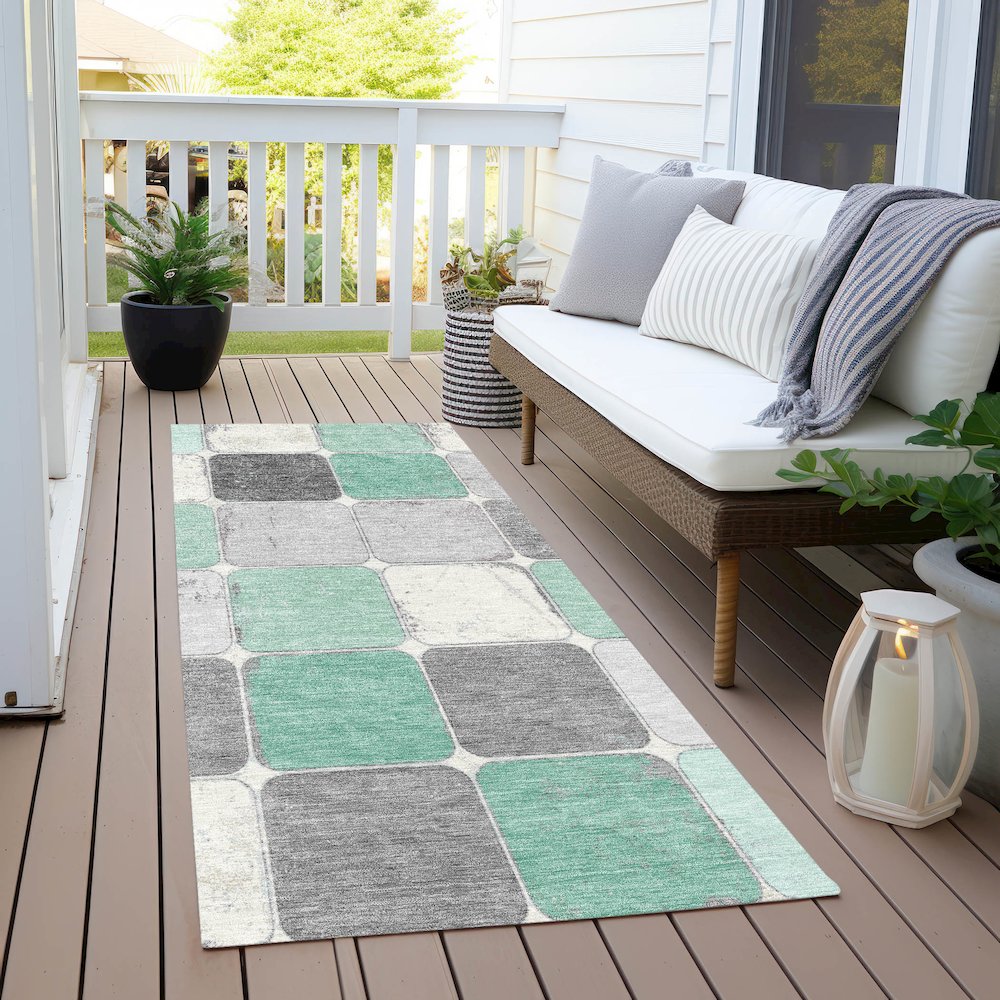 Machine Washable Indoor/Outdoor Chantille Mint 2'3" x 7'6" Runner Rug. Picture 6