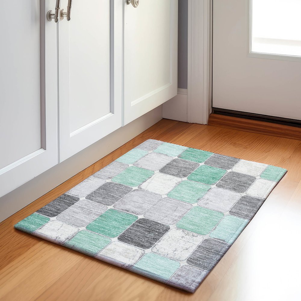 Machine Washable Indoor/Outdoor Chantille Mint 1'8" x 2'6" Rug. Picture 5