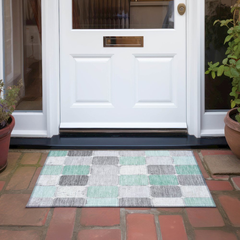 Machine Washable Indoor/Outdoor Chantille Mint 1'8" x 2'6" Rug. Picture 6