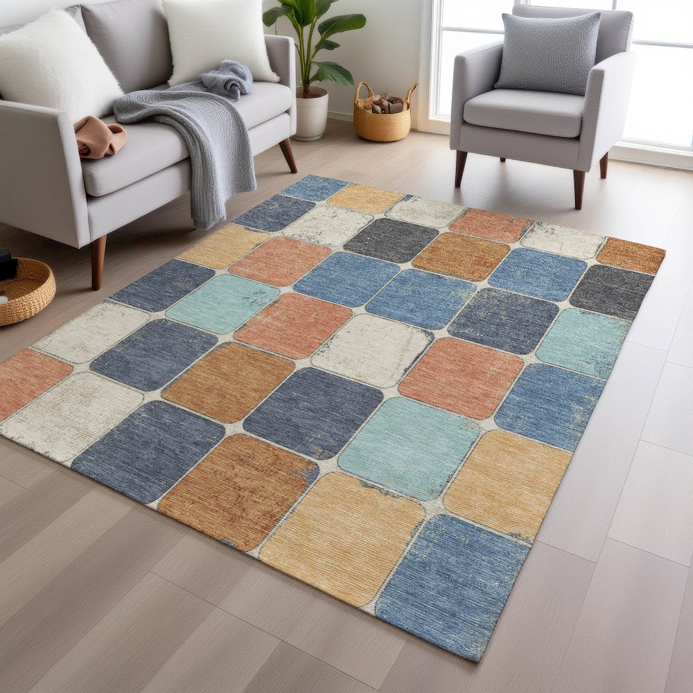 Machine Washable Indoor/Outdoor Chantille Rust 2'6" x 3'10" Rug. Picture 5