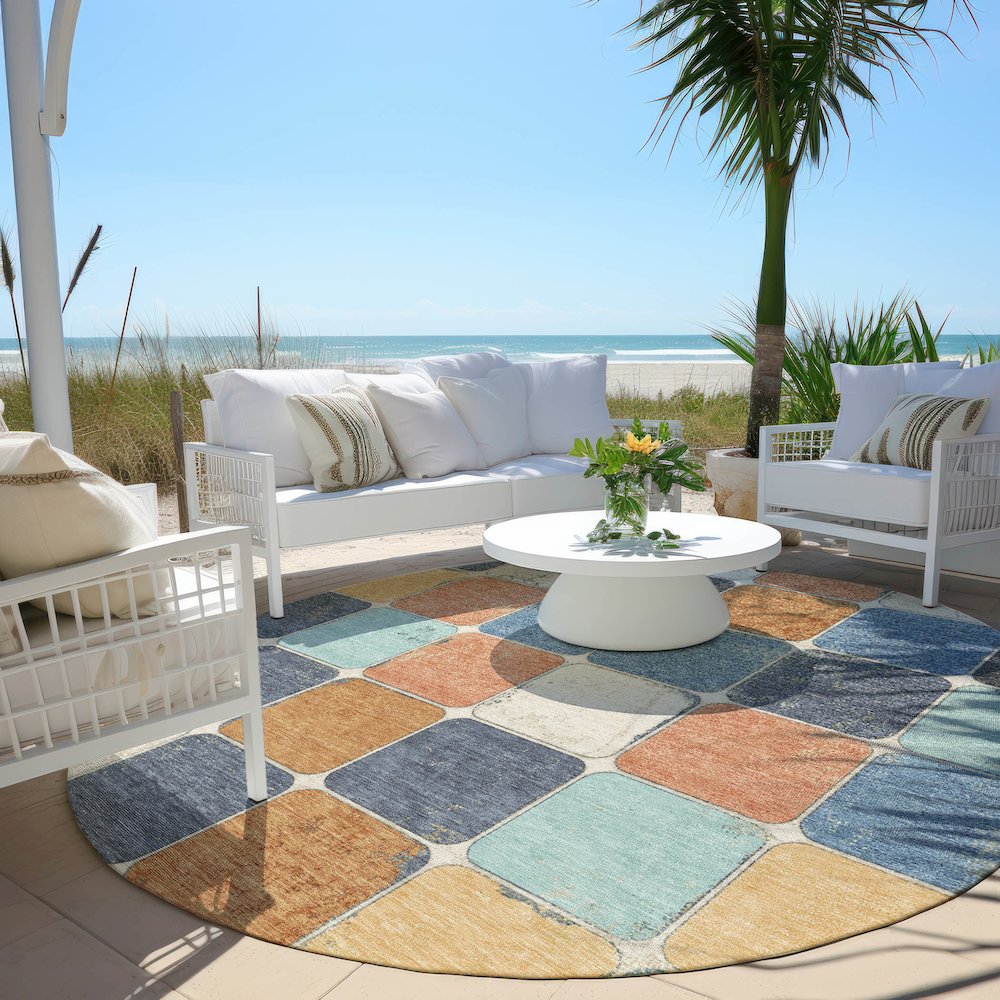 Machine Washable Indoor/Outdoor Chantille Rust 8' x 8' Round Rug. Picture 6