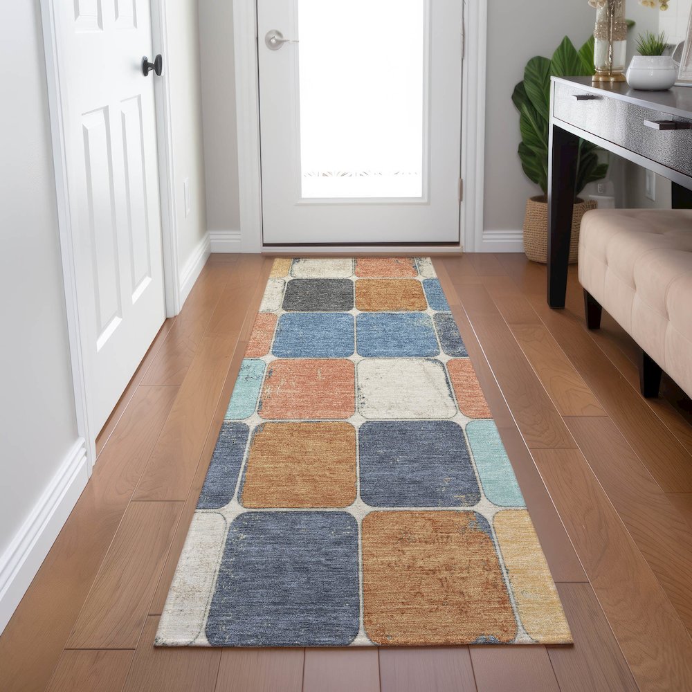 Machine Washable Indoor/Outdoor Chantille Rust 2'3" x 7'6" Runner Rug. Picture 5