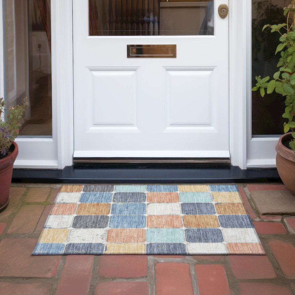 Machine Washable Indoor/Outdoor Chantille Rust 1'8" x 2'6" Rug. Picture 6