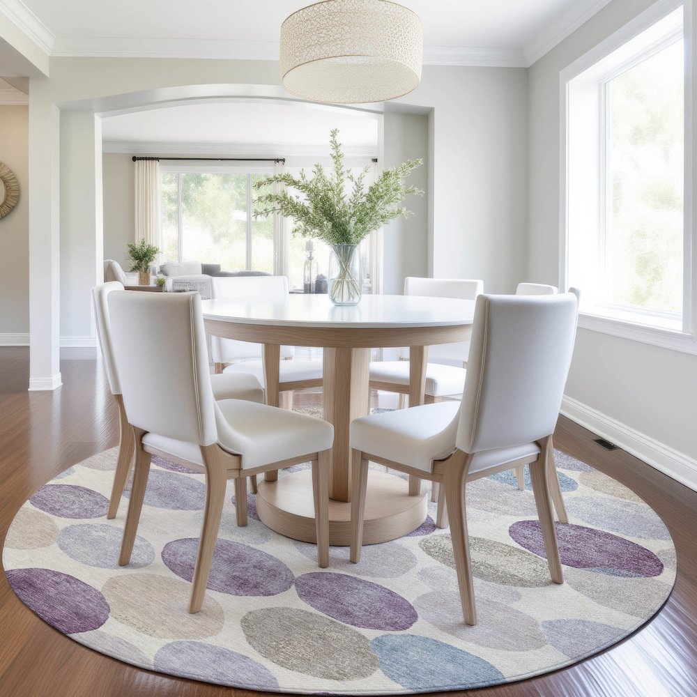 Machine Washable Indoor/Outdoor Chantille Plum 8' x 8' Round Rug. Picture 5