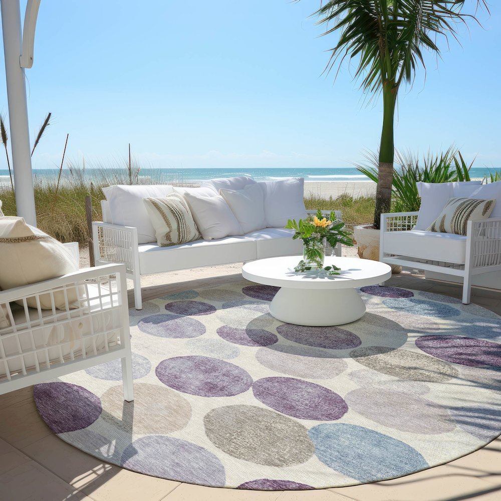 Machine Washable Indoor/Outdoor Chantille Plum 8' x 8' Round Rug. Picture 6