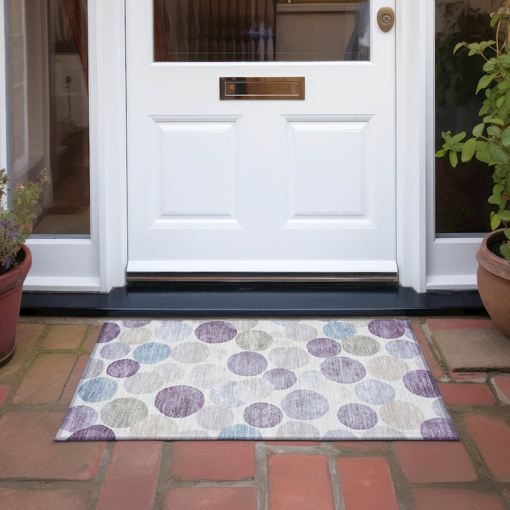Machine Washable Indoor/Outdoor Chantille Plum 1'8" x 2'6" Rug. Picture 6