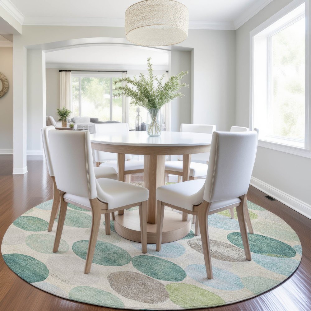 Machine Washable Indoor/Outdoor Chantille Teal 8' x 8' Round Rug. Picture 5