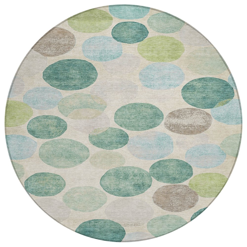 Machine Washable Indoor/Outdoor Chantille Teal 8' x 8' Round Rug. Picture 1