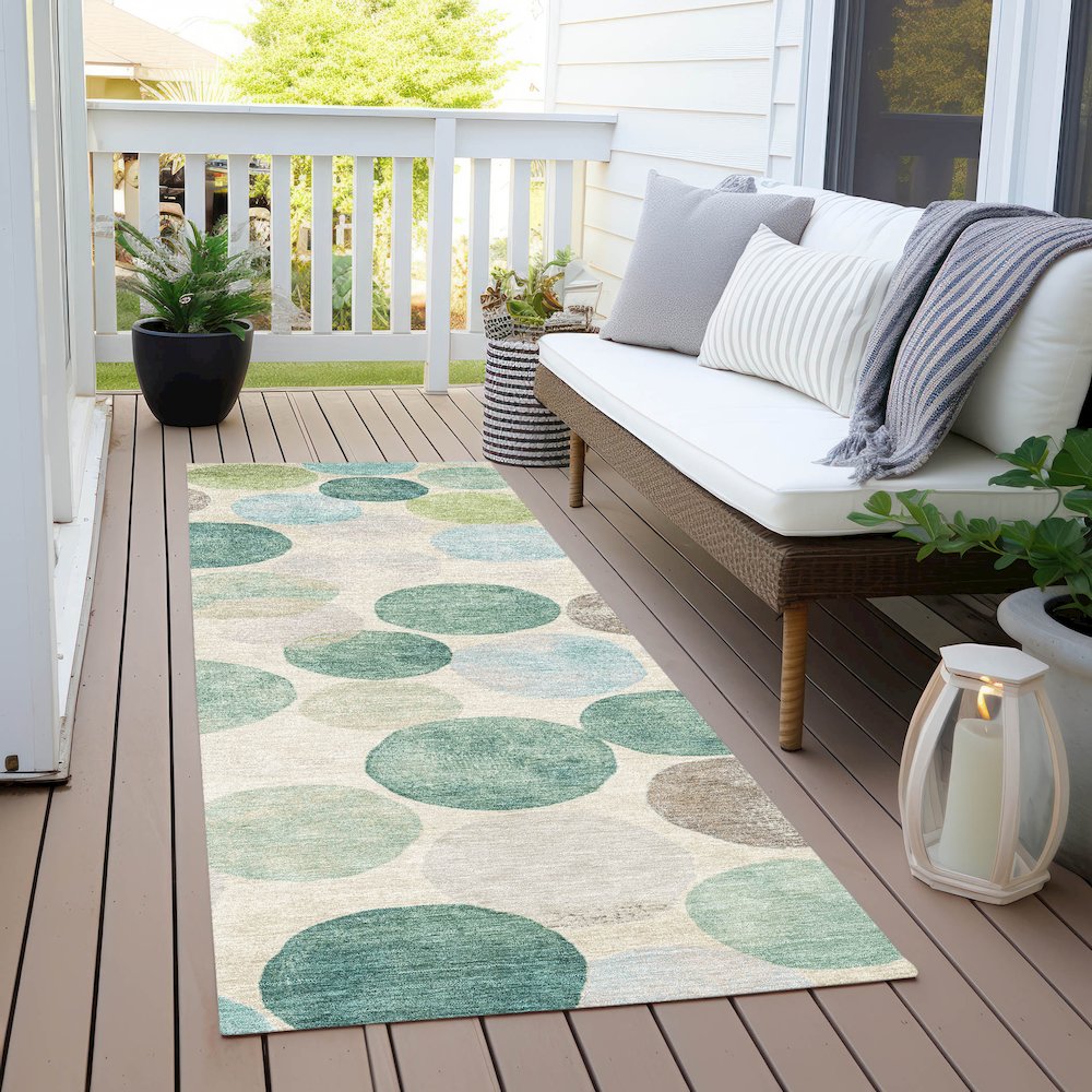 Machine Washable Indoor/Outdoor Chantille Teal 2'3" x 7'6" Runner Rug. Picture 6