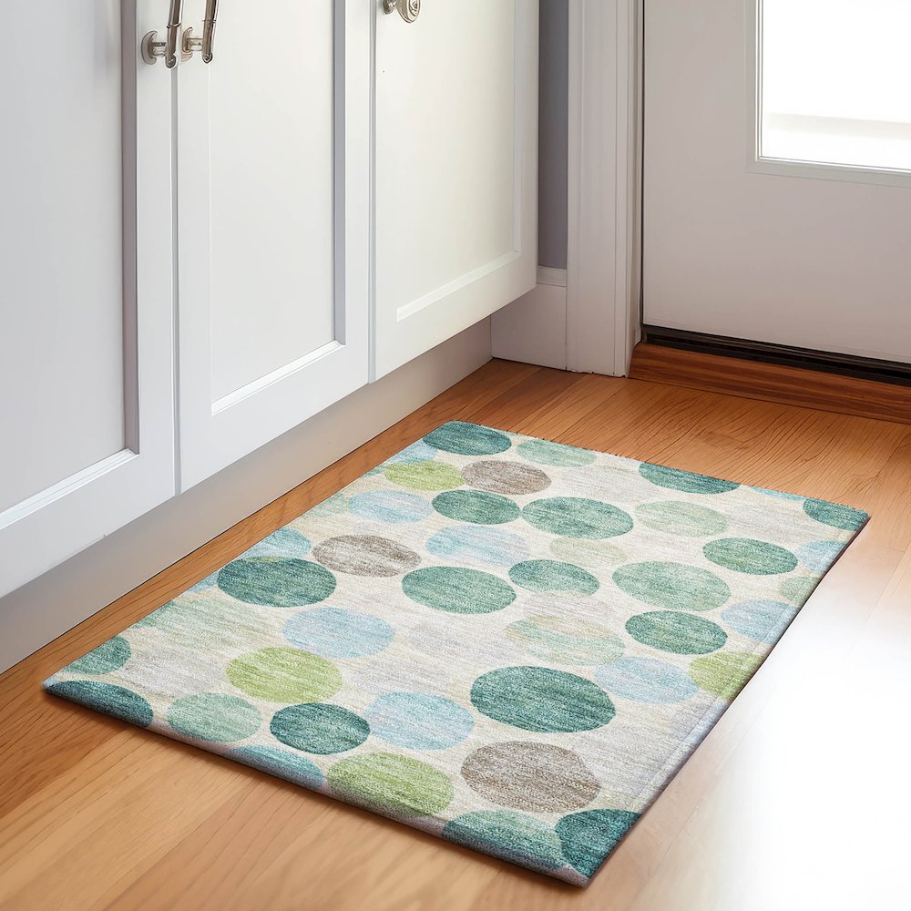 Machine Washable Indoor/Outdoor Chantille Teal 1'8" x 2'6" Rug. Picture 5
