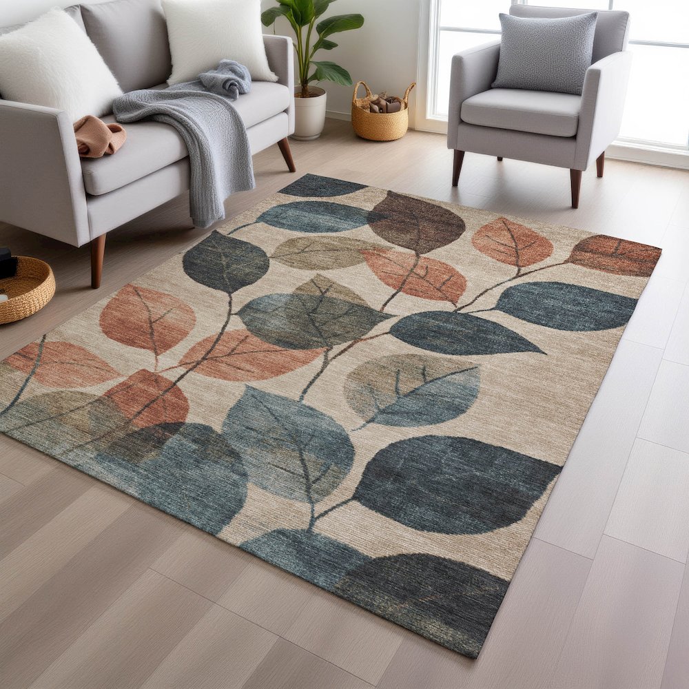 Machine Washable Indoor/Outdoor Chantille Beige 2'6" x 3'10" Rug. Picture 5
