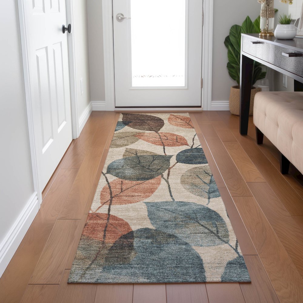 Machine Washable Indoor/Outdoor Chantille Beige 2'3" x 7'6" Runner Rug. Picture 5