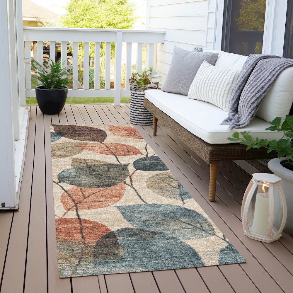 Machine Washable Indoor/Outdoor Chantille Beige 2'3" x 7'6" Runner Rug. Picture 6