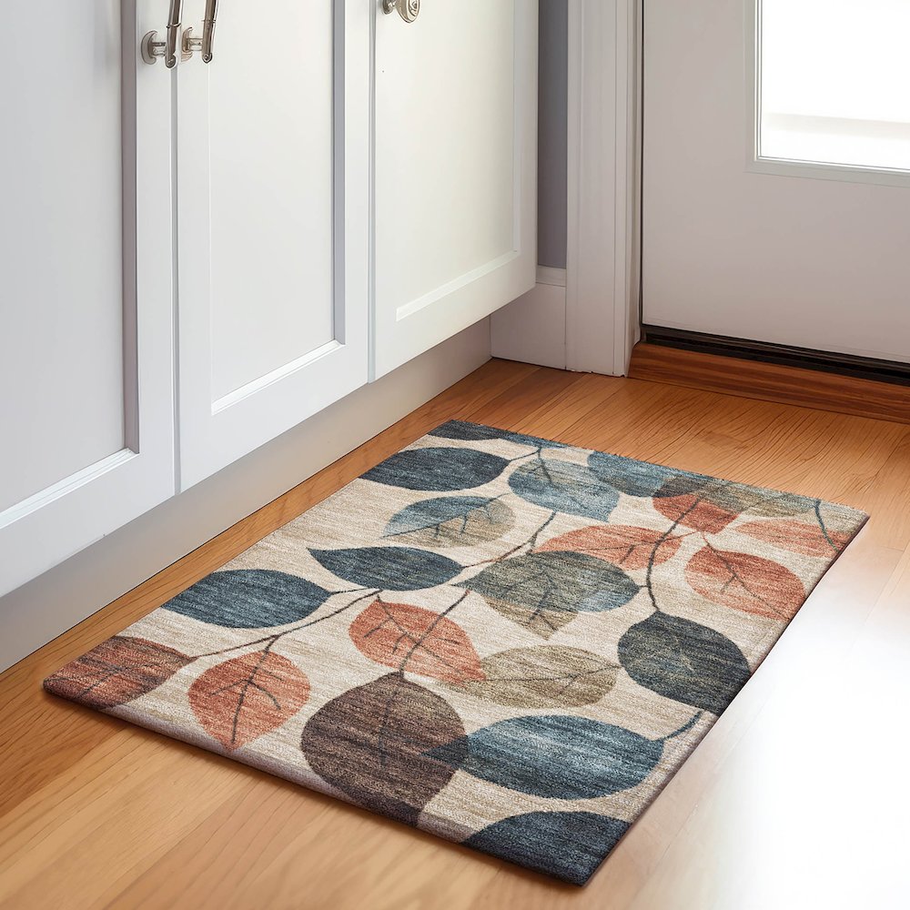 Machine Washable Indoor/Outdoor Chantille Beige 1'8" x 2'6" Rug. Picture 5