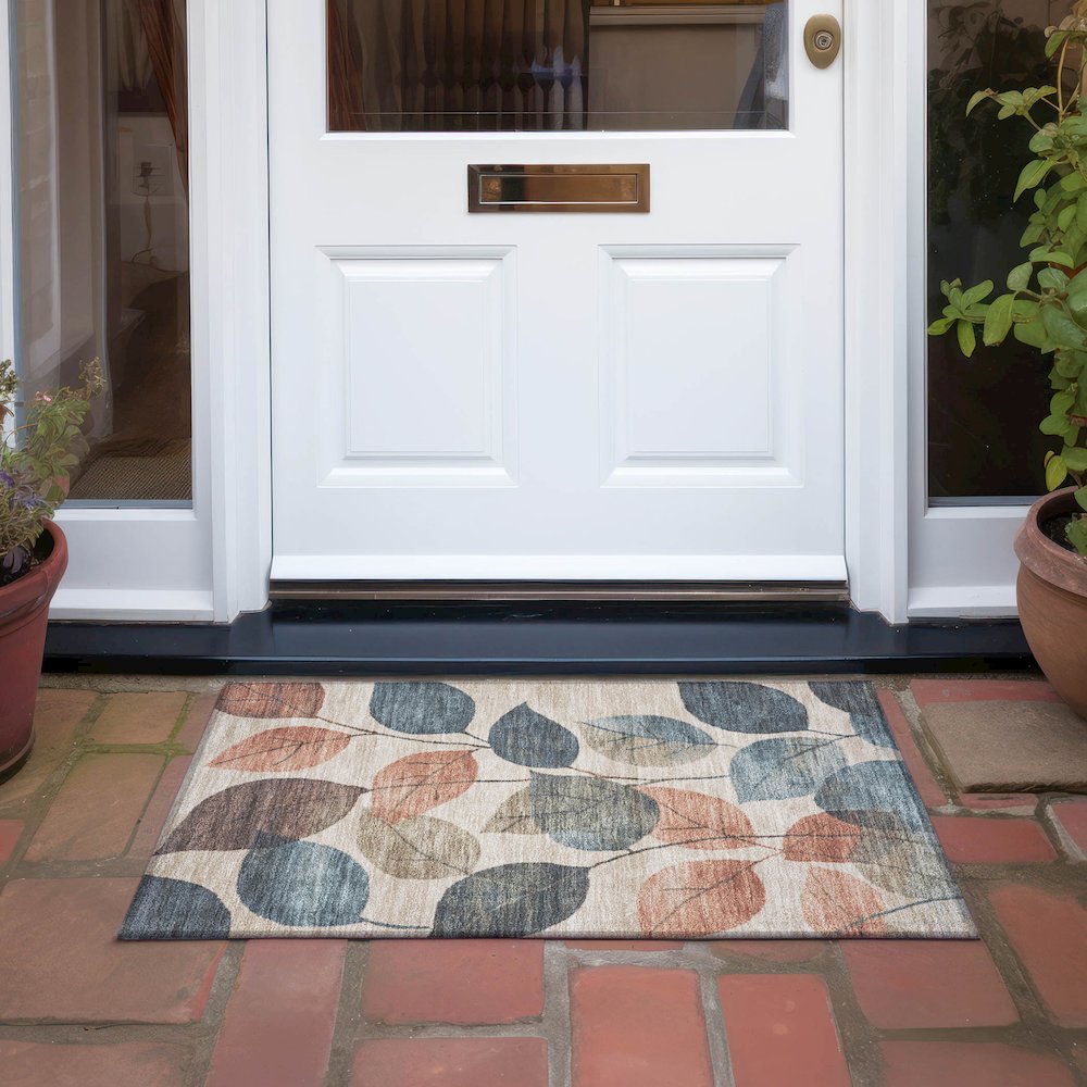 Machine Washable Indoor/Outdoor Chantille Beige 1'8" x 2'6" Rug. Picture 6
