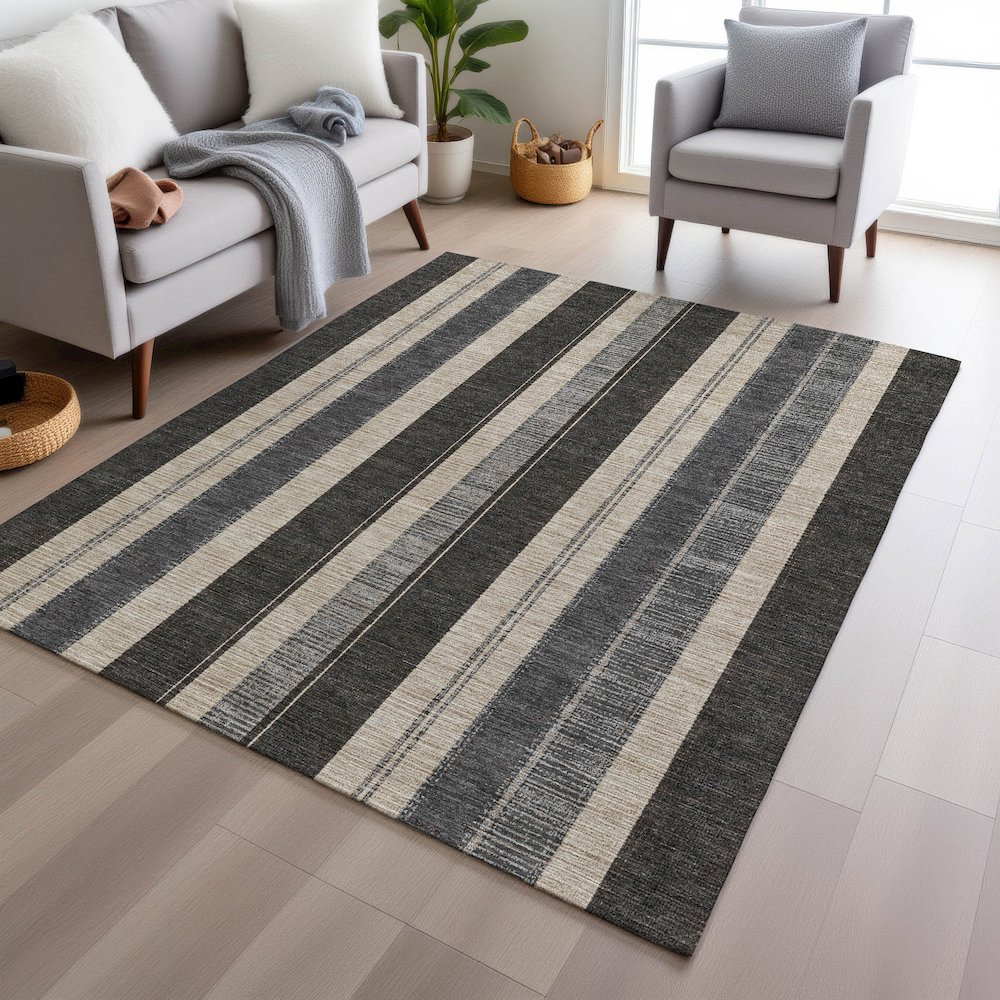 Machine Washable Indoor/Outdoor Chantille Black 2'6" x 3'10" Rug. Picture 5