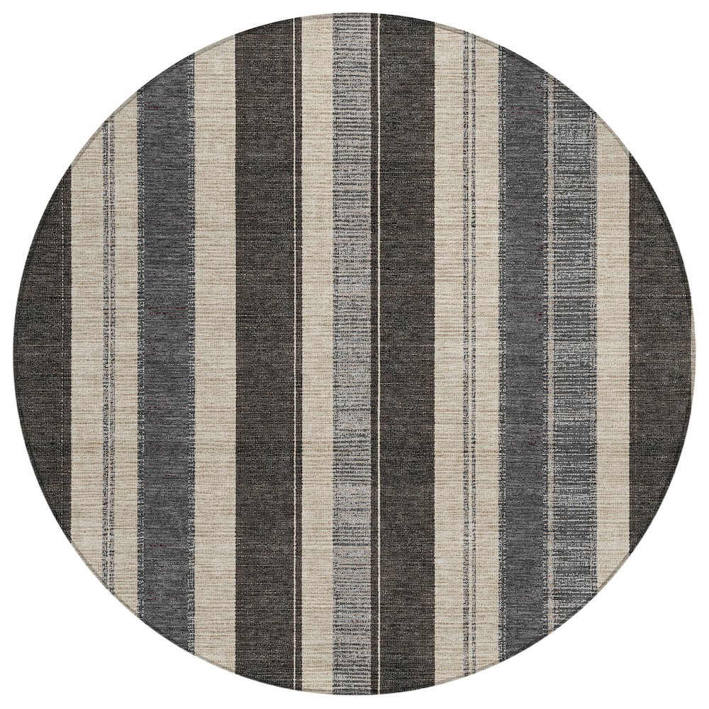 Machine Washable Indoor/Outdoor Chantille Black 8' x 8' Round Rug. Picture 1