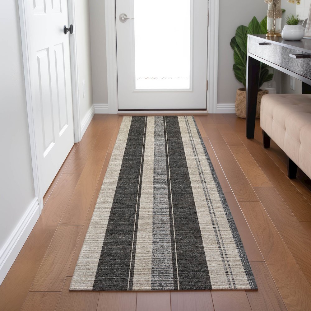 Machine Washable Indoor/Outdoor Chantille Black 2'3" x 7'6" Runner Rug. Picture 5