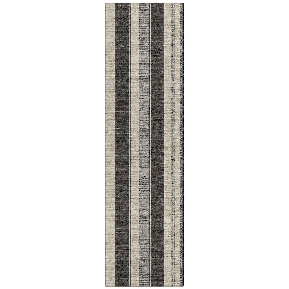 Machine Washable Indoor/Outdoor Chantille Black 2'3" x 7'6" Runner Rug. Picture 1