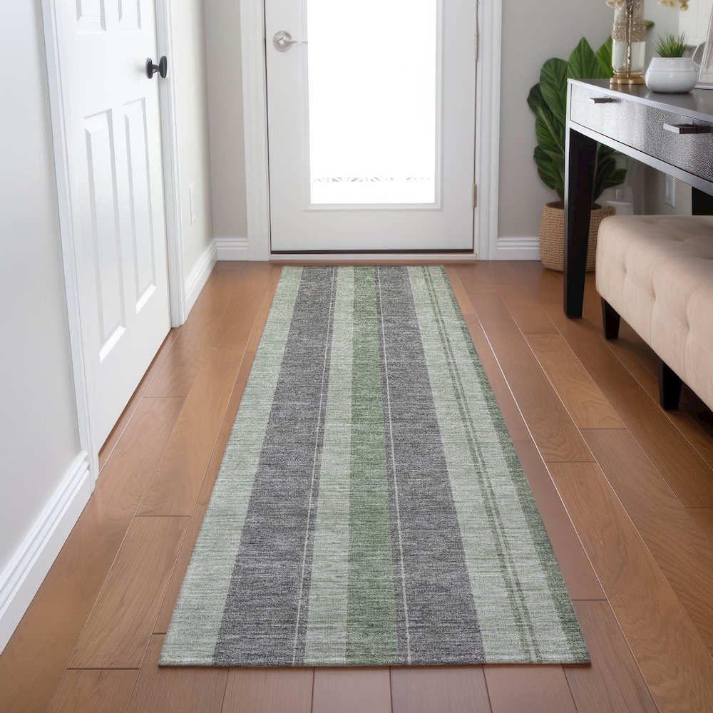 Machine Washable Indoor/Outdoor Chantille Green 2'3" x 7'6" Runner Rug. Picture 5