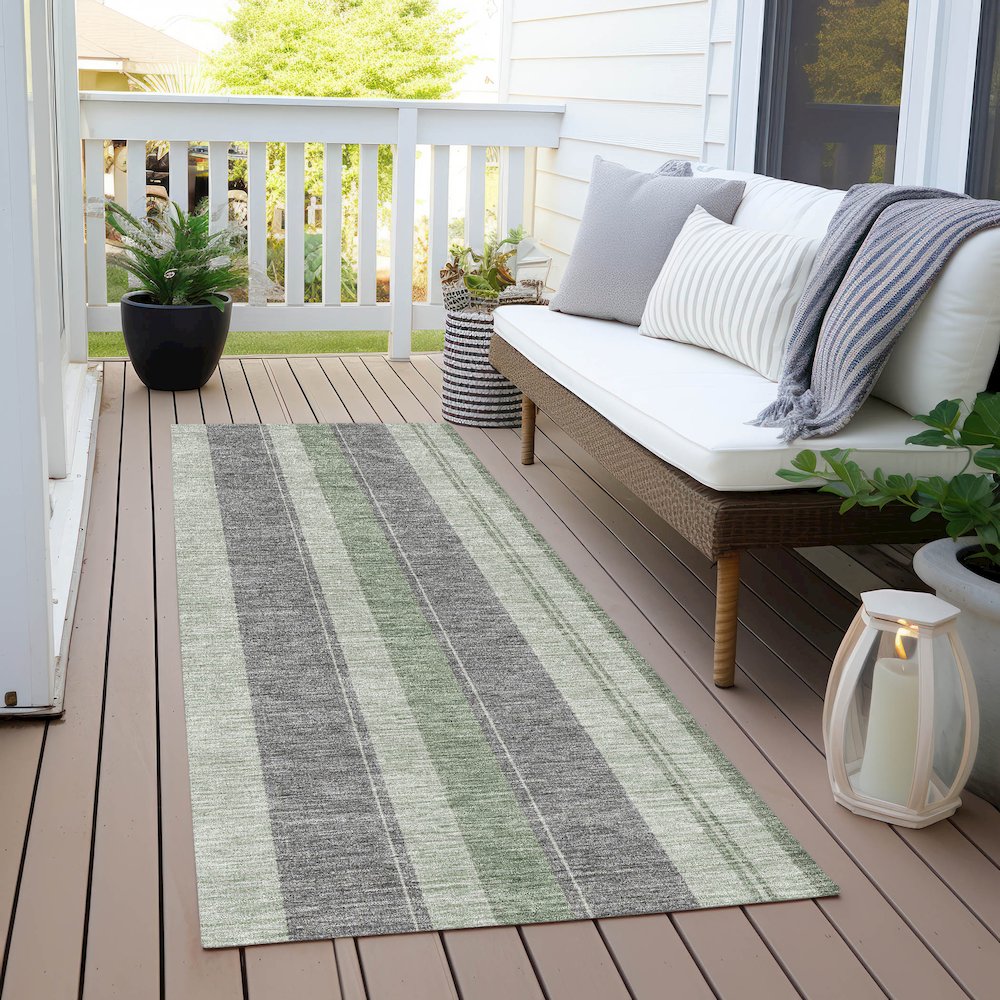 Machine Washable Indoor/Outdoor Chantille Green 2'3" x 7'6" Runner Rug. Picture 6