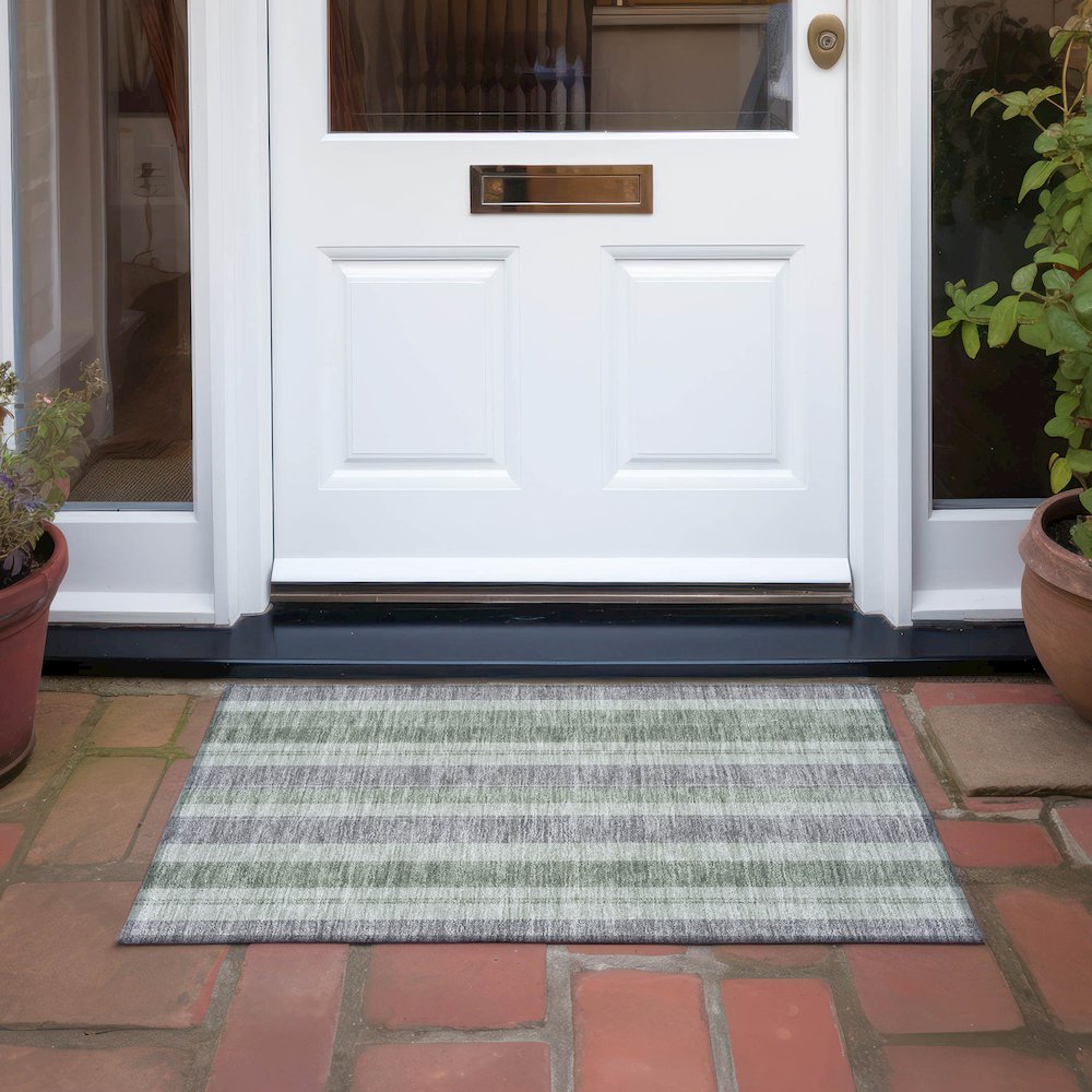 Machine Washable Indoor/Outdoor Chantille Green 1'8" x 2'6" Rug. Picture 6