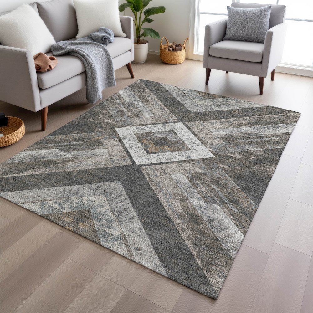 Machine Washable Indoor/Outdoor Chantille Brown 2'6" x 3'10" Rug. Picture 5