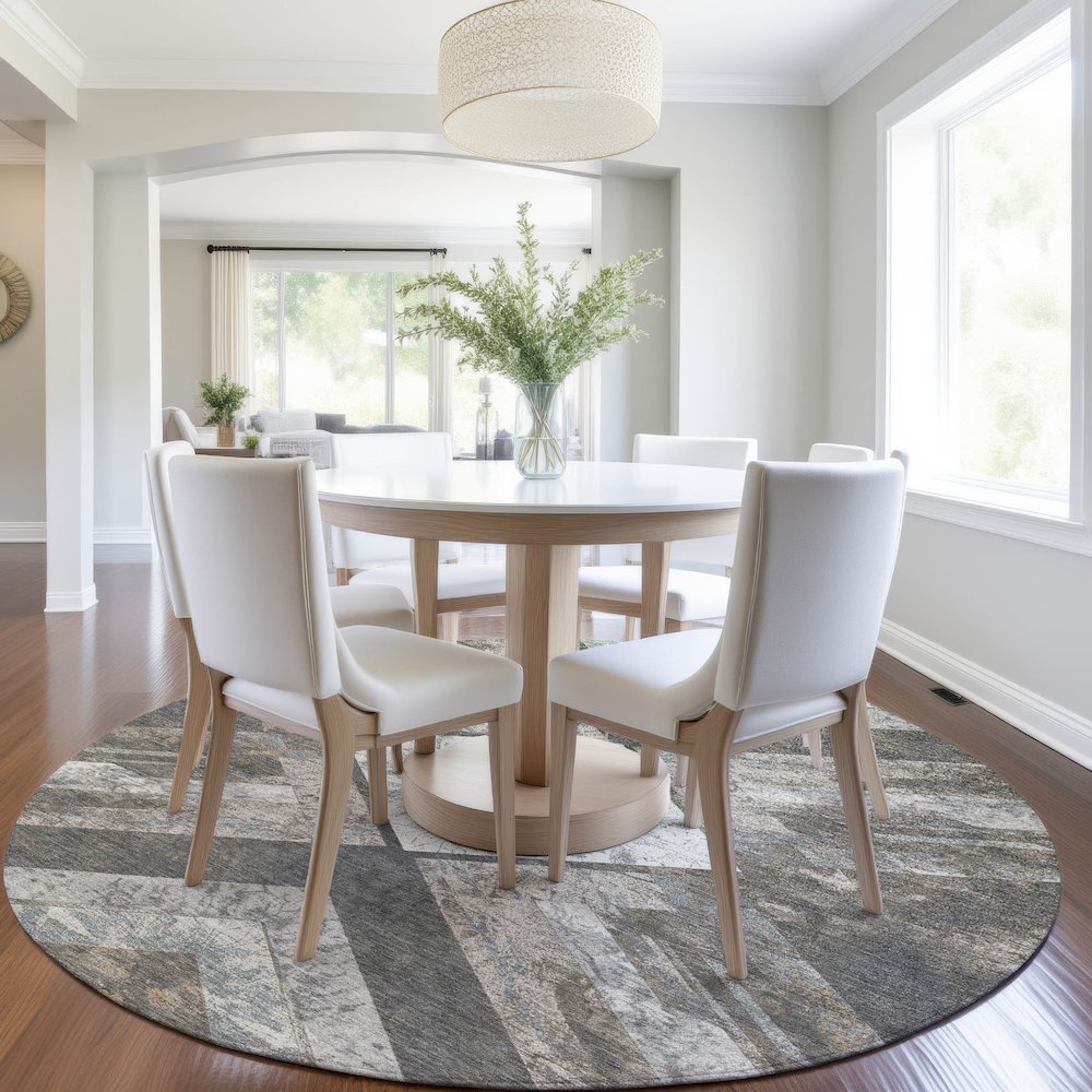 Machine Washable Indoor/Outdoor Chantille Brown 8' x 8' Round Rug. Picture 5